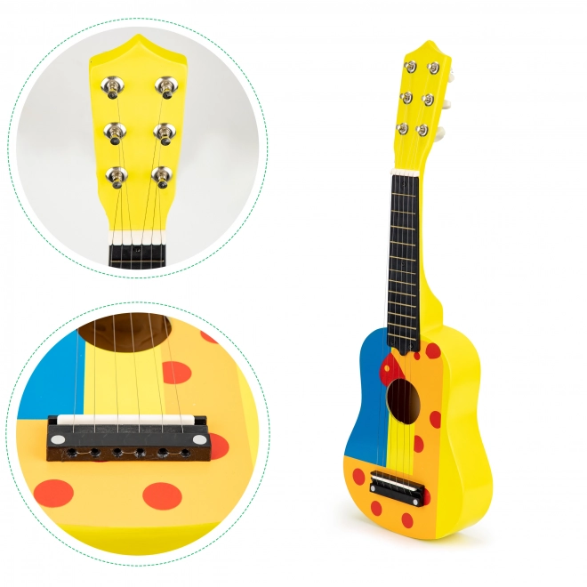 Chitarra per bambini in legno con corde metalliche e plettro - gialla ECOTOYS