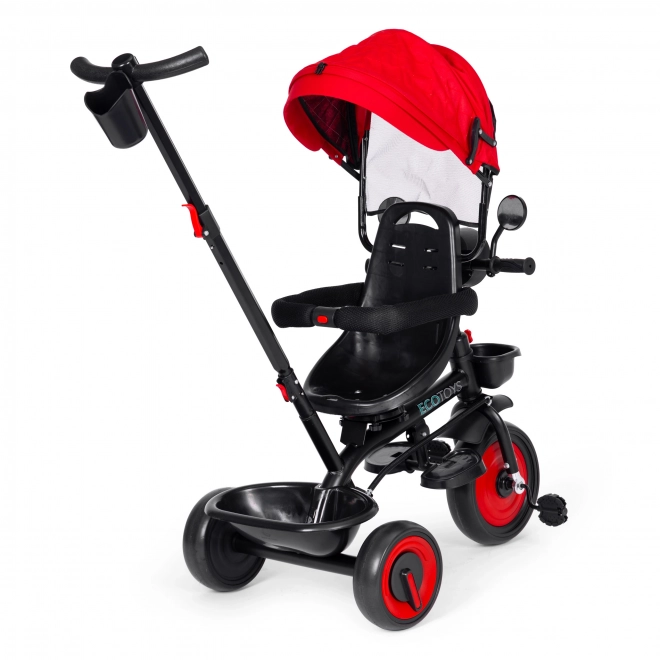 Triciclo 3-in-1 con sedile girevole e cappottina rossa di ECOTOYS