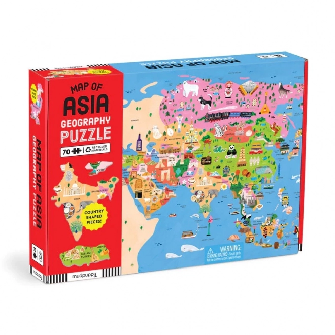 Puzzle geografico dell'Asia 70 pezzi di Mudpuppy