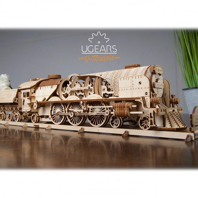 Locomotiva a tender meccanici in legno 3D Ugears