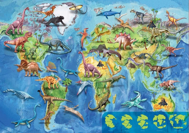 Puzzle Mappa Del Mondo Con Dinosauri 150 Pezzi