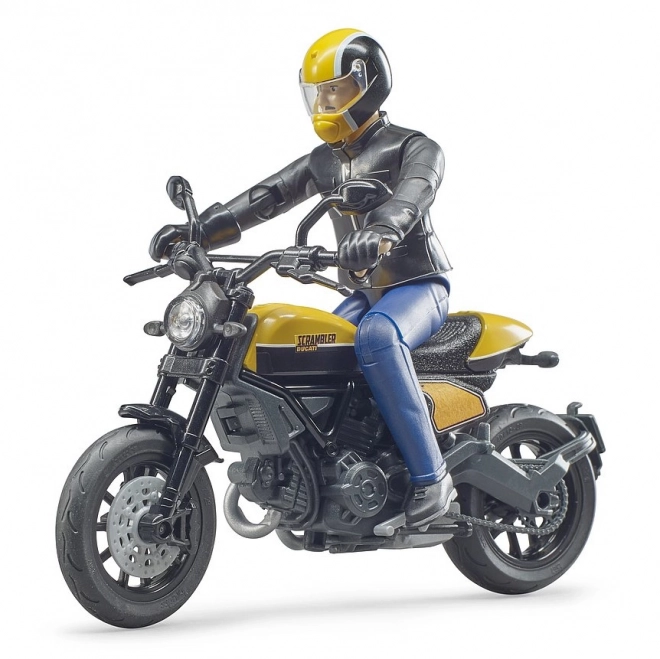 Motocicletta Ducati Scrambler con pilota