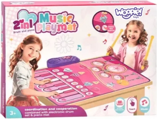 WOOPIE Grande Tappeto Musicale 2 in 1 Batteria e Pianoforte Interattivi