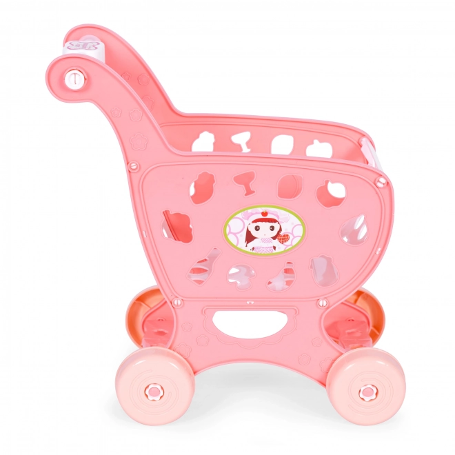 Carrello della spesa rosa per bambini con accessori