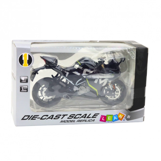 Moto sportiva in metallo con luci e suoni nero 1:12