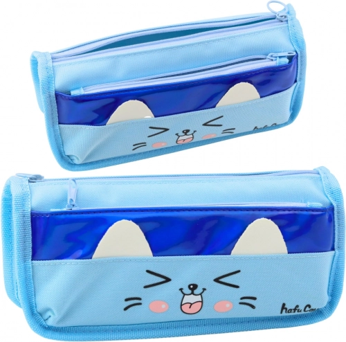 Astuccio a due scomparti con motivo gatto blu 22 cm