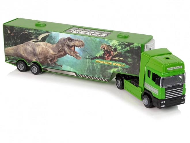 Grande camion trasportatore di dinosauri in metallo