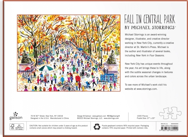 Puzzle Autunno al Central Park 1000 Pezzi di Galison