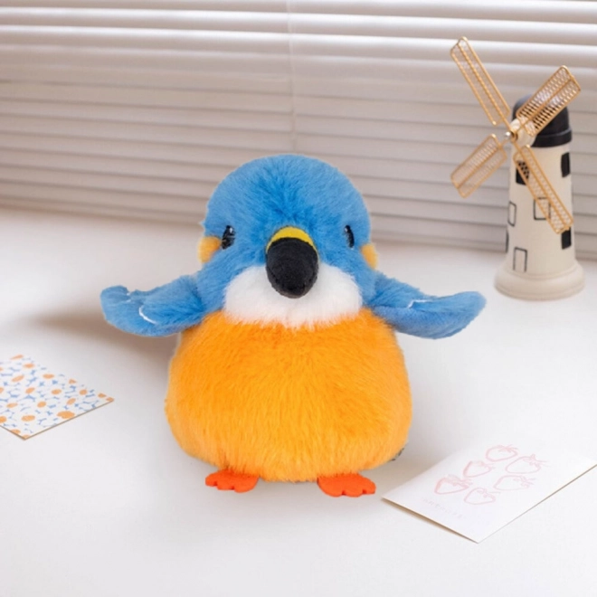 Uccellino di peluche blu-arancione con ciondolo 12 cm