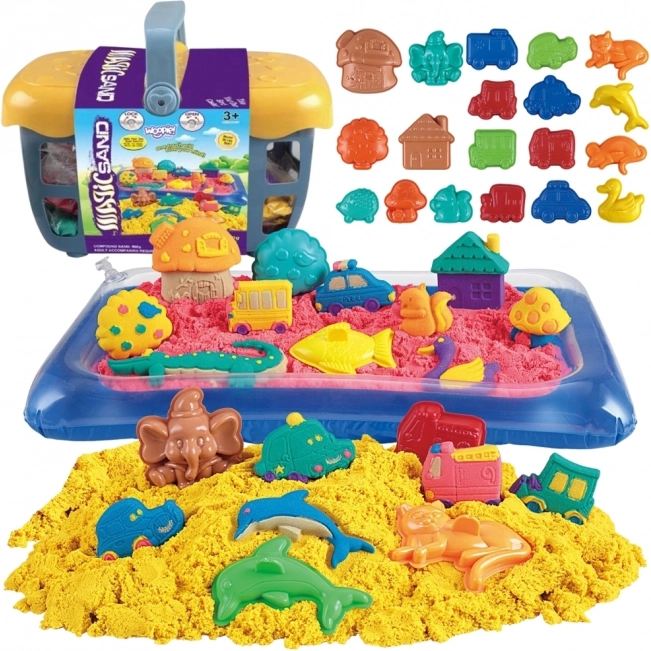 Sabbia cinetica magica Woopie 0,8 kg - set in cestino con stampini