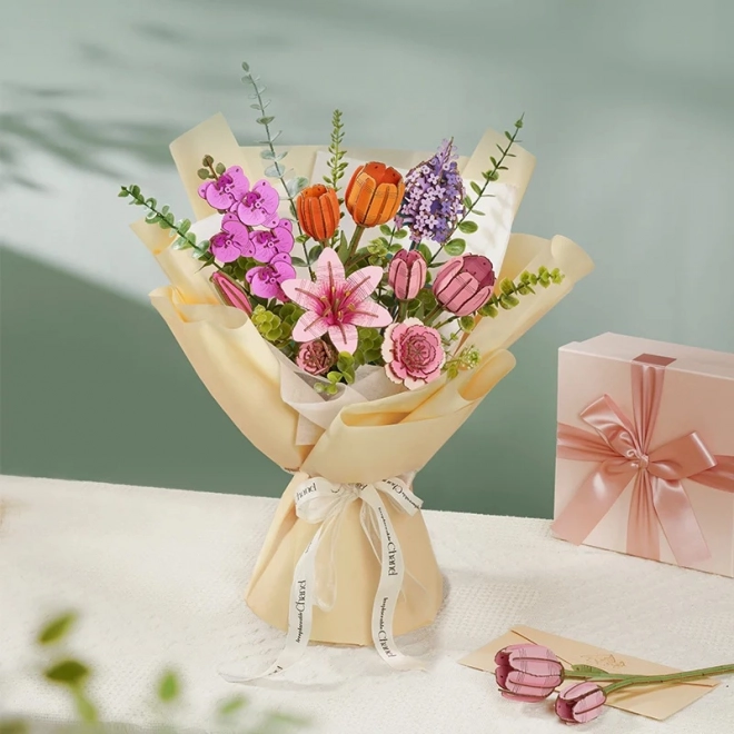 Puzzle 3D in legno tulipano rosa
