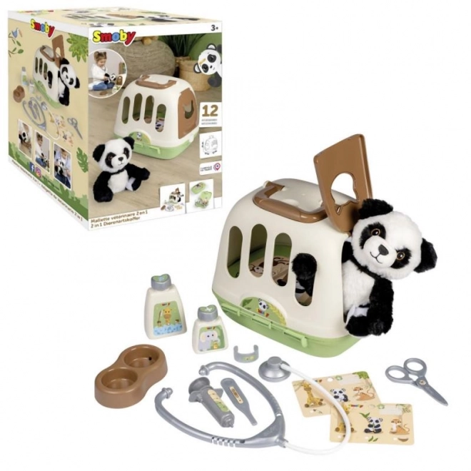 Set Veterinario con Panda e Box di Trasporto 2 in 1