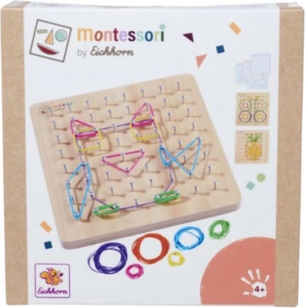 Tavola geometrica Montessori con elastici colorati