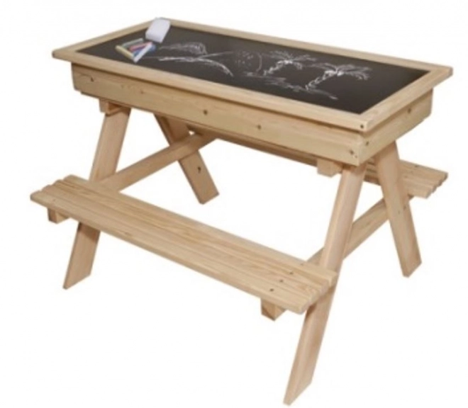 Mobili da giardino per bambini tavolo + 2 panche sabbiera lavagna spazio di archiviazione 93 x 78 x 68 cm
