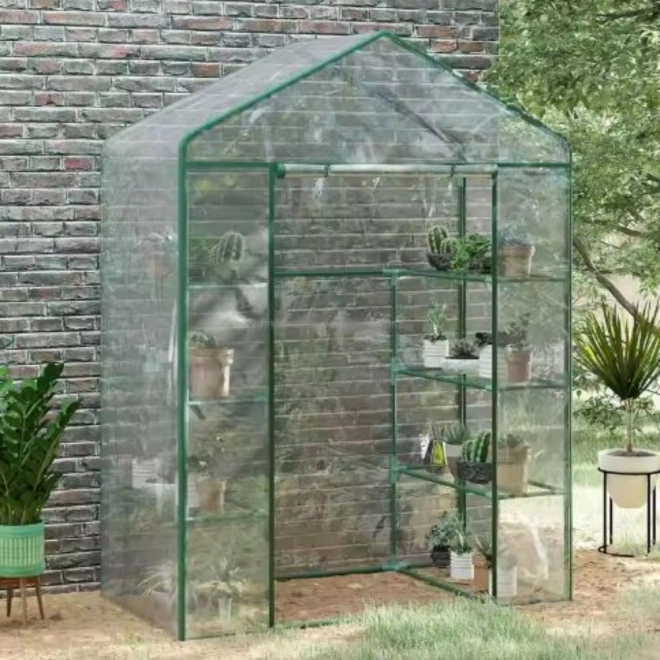 Serra da giardino in miniatura con telo in PVC e 4 ripiani