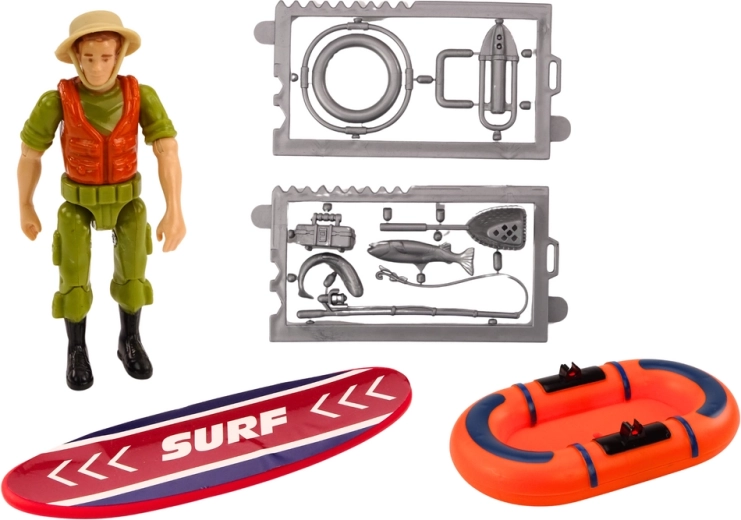 Personaggio del surfista e ricchi accessori