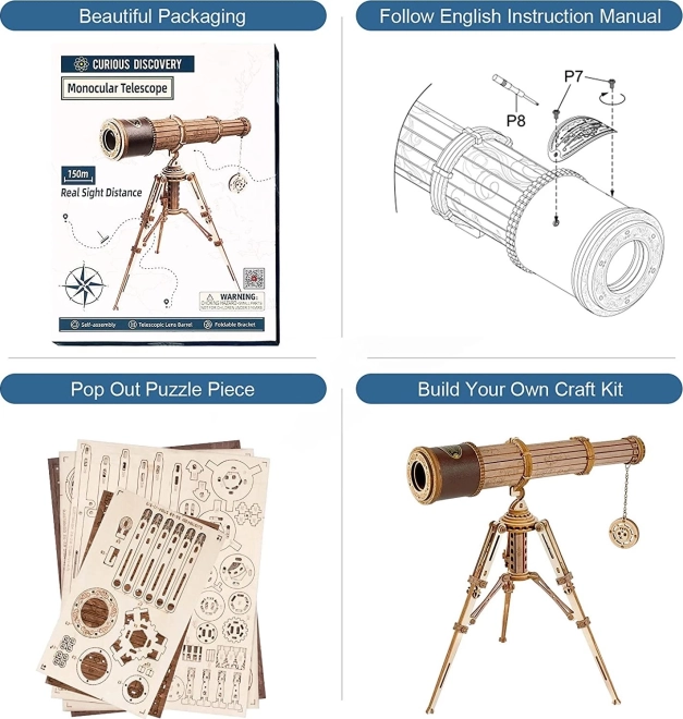 Puzzle meccanico in legno 3D - Cannocchiale dei pirati