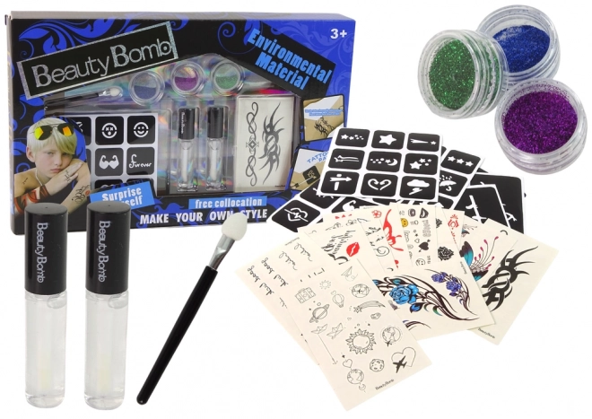 Set per tatuaggi con glitter e stencil Party