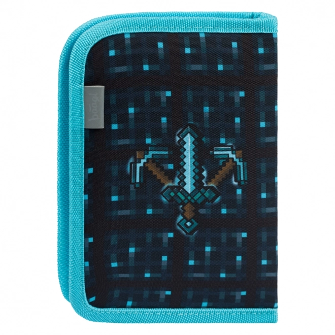 Astuccio scolastico Minecraft con motivo dell'ascia blu