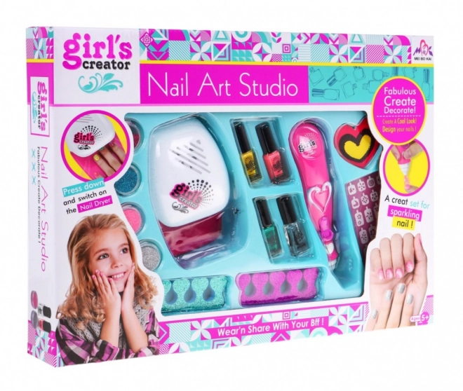 Kit per unghie per bambini 5+ con macchina per glitter e asciugatrice