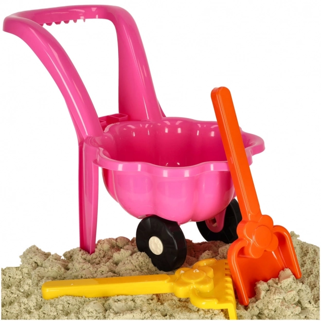 Carriola rosa per bambini con set da giardino margherita