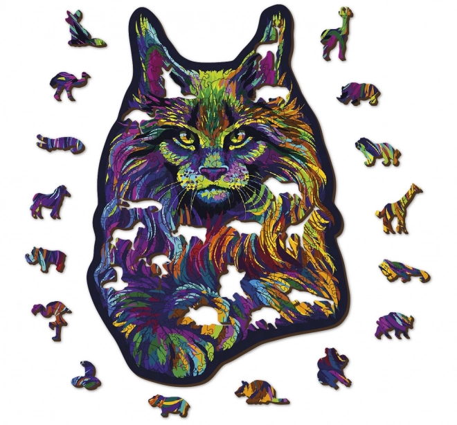 Puzzle in legno Gatto selvaggio arcobaleno