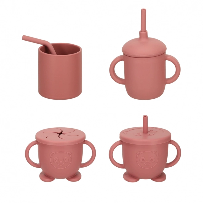 Set di stoviglie in silicone per bambini granchio 19 pezzi rosa scuro