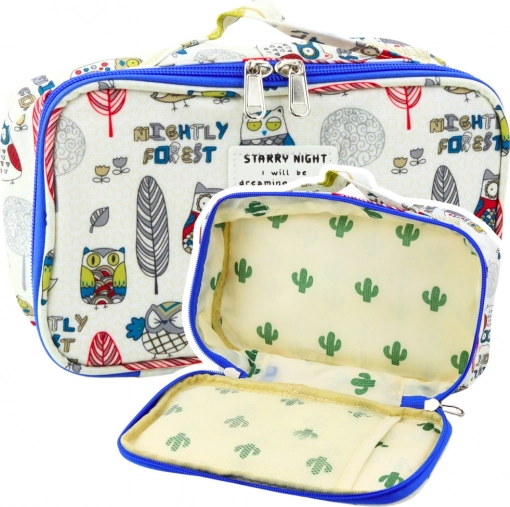 Astuccio scolastico con organizer Gufi bianco