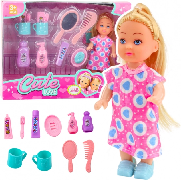 Set Mini Bambola Cura dei Capelli Vestito Rosa