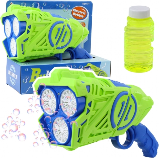 Pistola per bolle di sapone con luci LED blu-verde