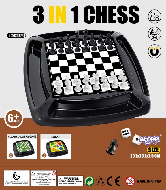 Woopie Set 4 in 1 Giochi da tavolo Dama, Scacchi, Ludo, Scale e Serpenti