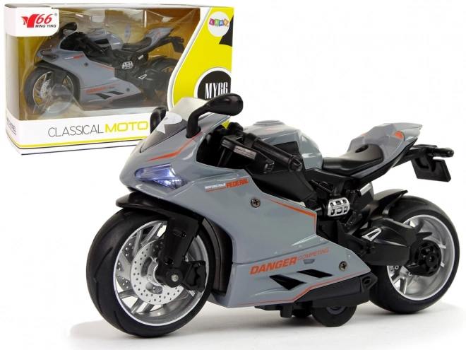 Motociclo Sportivo Grigio con Strisce Arancioni