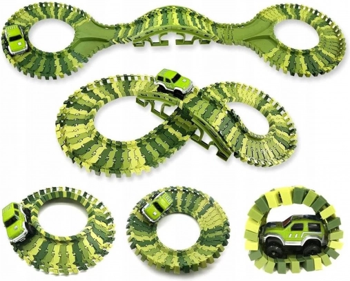Pista da corsa di dinosauro con macchinina e figurine