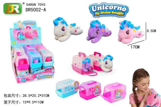 Unicorno di peluche con trasportino 13 cm