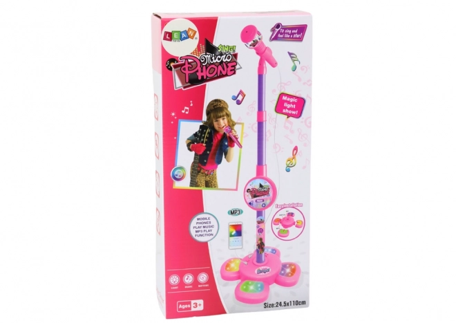 Microfono con treppiede regolabile rosa per bambini