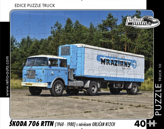 Puzzle RETRO-AUTO TRUCK n.10 Škoda 706 RTTN con rimorchio Orličan N12CH (1960-1980) 40 pezzi