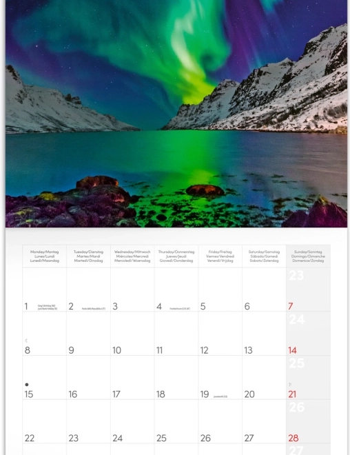 Calendario per appunti Aurora Boreale 2026