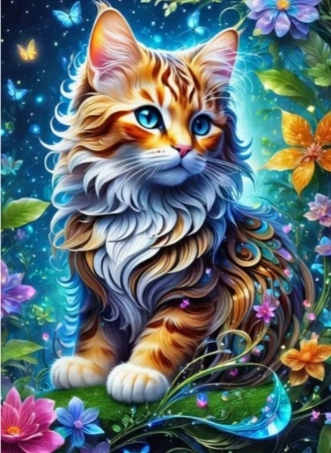 Mosaico di diamanti - Gatto nel giardino incantato