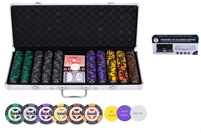 Set da poker in valigetta d'argento con alte denominazioni