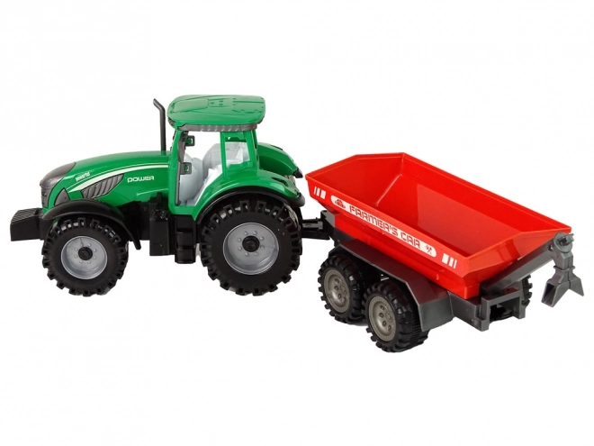 Trattore Verde con Rimorchio Rosso a Frizione