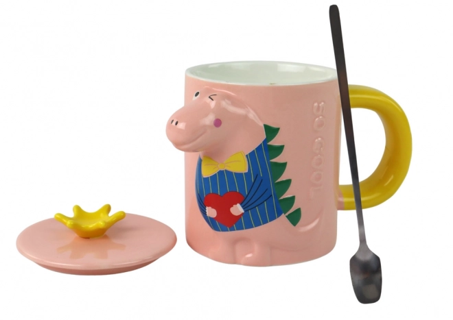 Tazza Rosa Con Coperchio Dinosauro