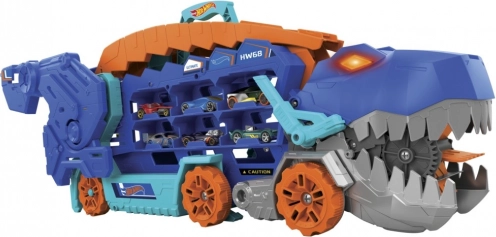Hot Wheels T-Rex Mega Transporter – trasportatore di dinosauro e pista da corsa