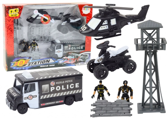 Set da polizia Macchina Quad Figure Elicottero Luci Suoni