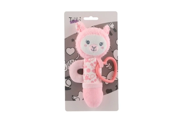 Peluche sonaglino e dentaruolo lama rosa 19cm