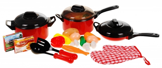 Set Cucina Rosso per Bambini 3+ Anni - Pentole e Utensili Cucina con Alimenti Finti 22 Pezzi