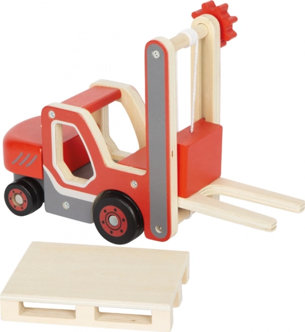 piccolo carrello elevatore in legno con pallet