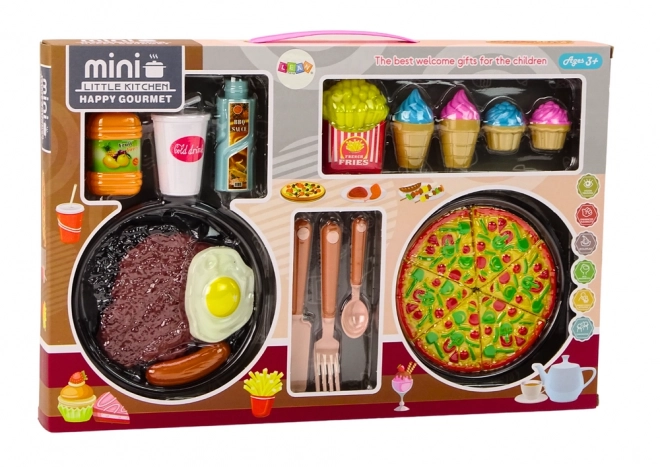 Set di Giocattoli Alimenti Pizza Patatine Gelato Posate