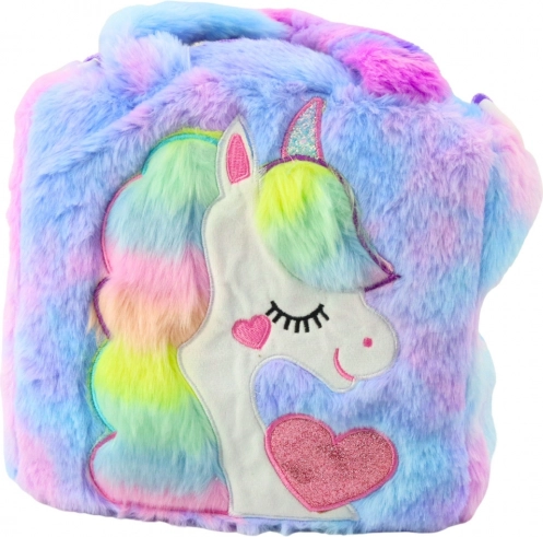 Borsa in peluche colorata con unicorno