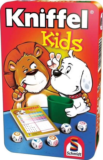 Gioco di dadi per bambini KNiffel Kids in scatola di latta