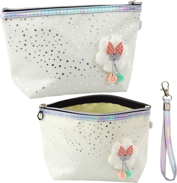 Astuccio cosmetico con punti scintillanti bianco 23x16cm